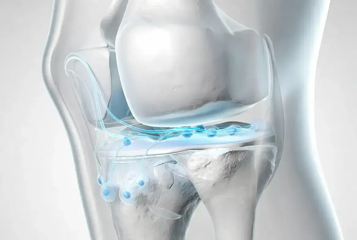 Anatomical visualization of knee cartilage with peptide signaling engaging chondrocytes and supporting extracellular matrix structure