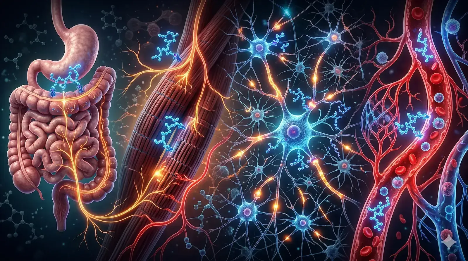 Biomedical illustration of peptide interactions with human tissue systems