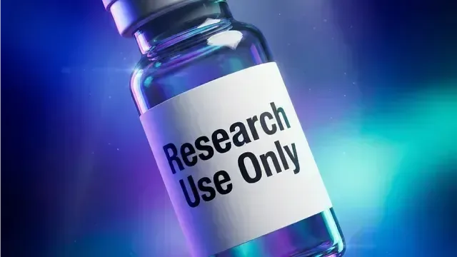 Vial labeled "Research Use Only" against a blurred blue and green background.