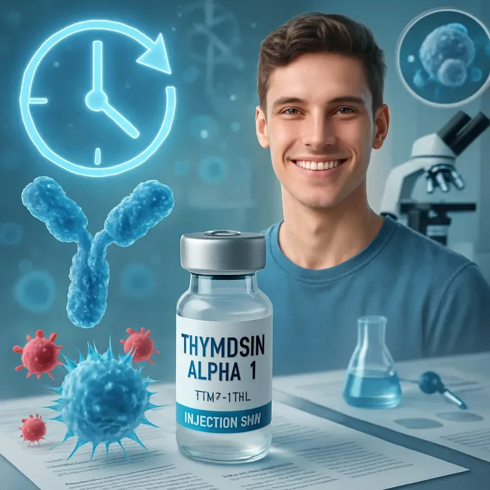 Thymosin Alpha-1, an immune-modulating peptide studied for immune support and longevity.