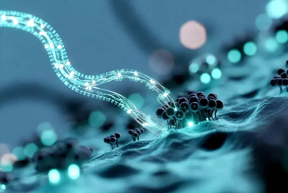 A peptide interacting with a cell receptor, illustrating cellular signaling.